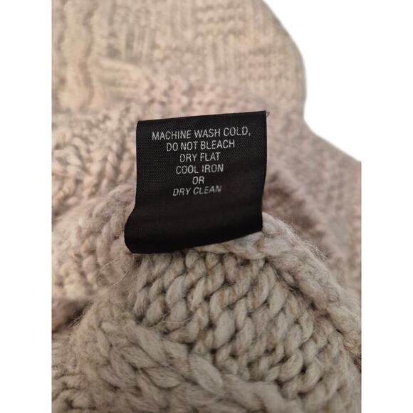 Silvia Novelli Sz L Tan Wool Blend Sweater Cable knit Oversized High Cowl Collar - Picture 5 of 7